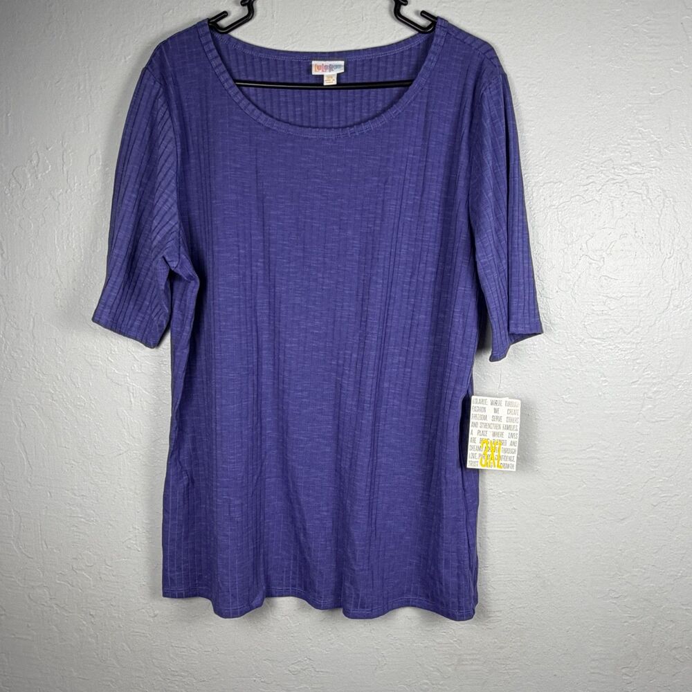 LuLaRoe Gigi Women’s 3XL Purple Ribbed Scoop Neck Half Sleeve Top NWOT